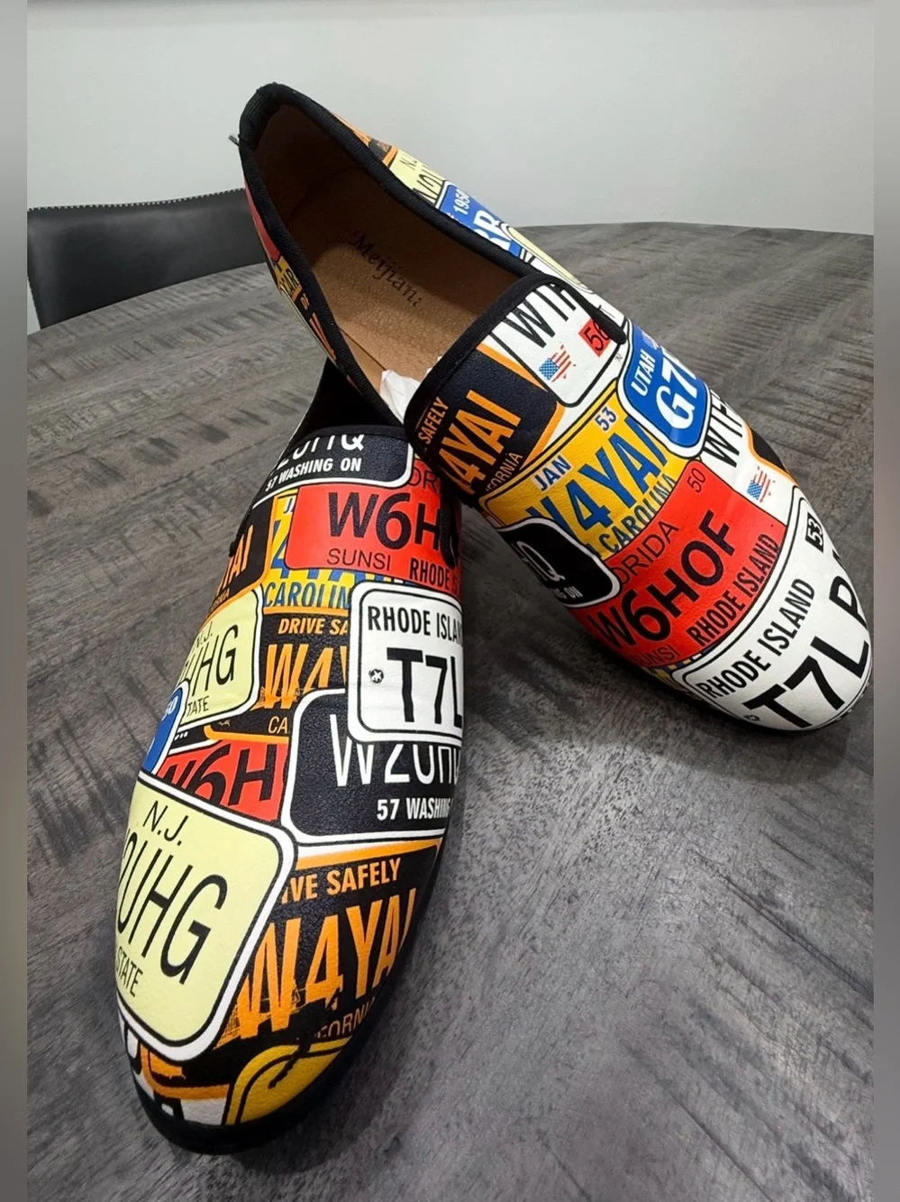 VINTAGE/CANVAS/Men's Slip-On Loafers in Multi License-Plate Print - Unbranded